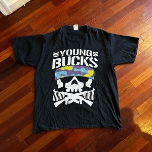 Young Bucks Black Graphic Tee with Multicolor Skull